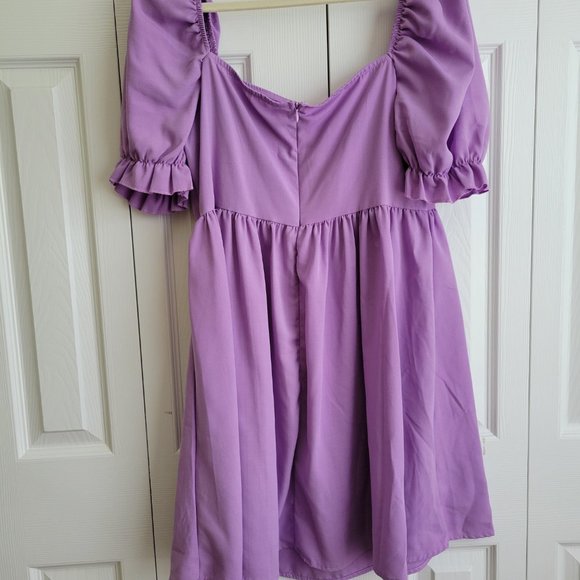 Lavender purple babydoll puff sleeve mini dress - Picture 3 of 4